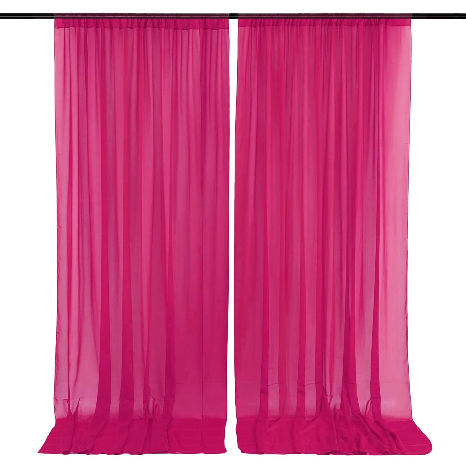 Photo 1 of 10 x 10 Feet Chiffon Fuchsia Backdrop Curtain for Partie, Background Curtains for Photoshoot, Birthday, Wedding, Halloween, Thanksgiving, Christmas, New Year Party Decorations 5Ft x 10Ft, 2 Panels