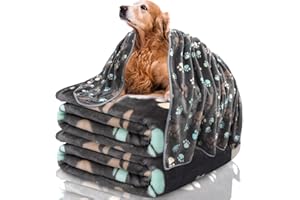 KOGSA Blankets for Dogs,3 Pack Grey Dog Blankets for Large Dogs Cat,Washable Pet Blankets 41" x 31",Soft Pet Mat Throw Cover for Kennel Crate Bed,Cute Paw Puppy Blankets for Medium,Small Dogs