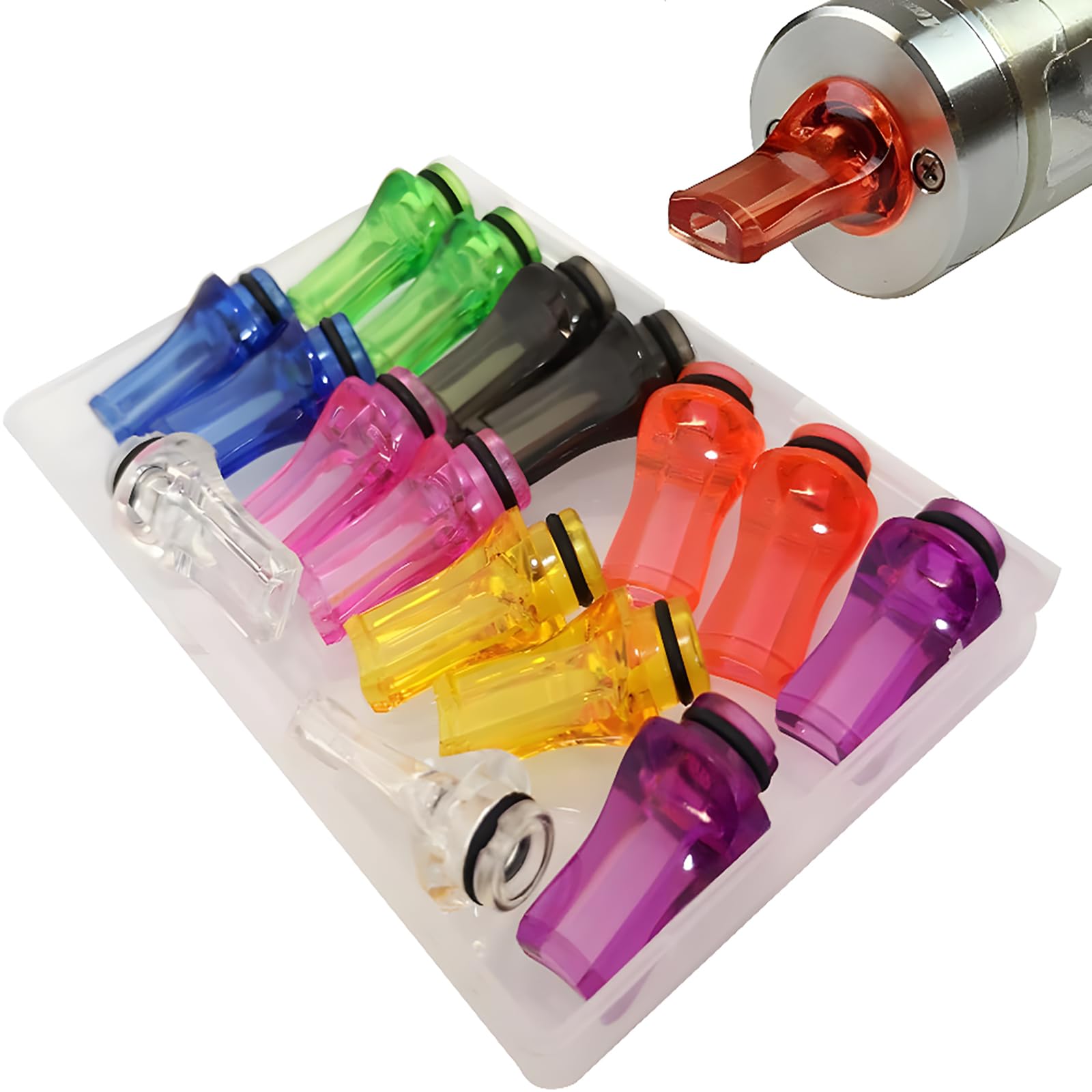 CESFONJER 16 Pcs Flat Plastic Tapered 510 Drip Tip Mouthpieces, 510 Plastic Drip Tips 510 Mouthpieces 25mm Length (8 Colors Mix) — image 1