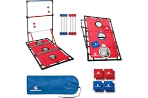 Sportcraft 2-Team Ladder Bean Bag Toss - Combination Game, 8 Bean Bags, 6 Bolas, 2 Score Bars - 2-in-1 Outdoor Game, Easy Ass