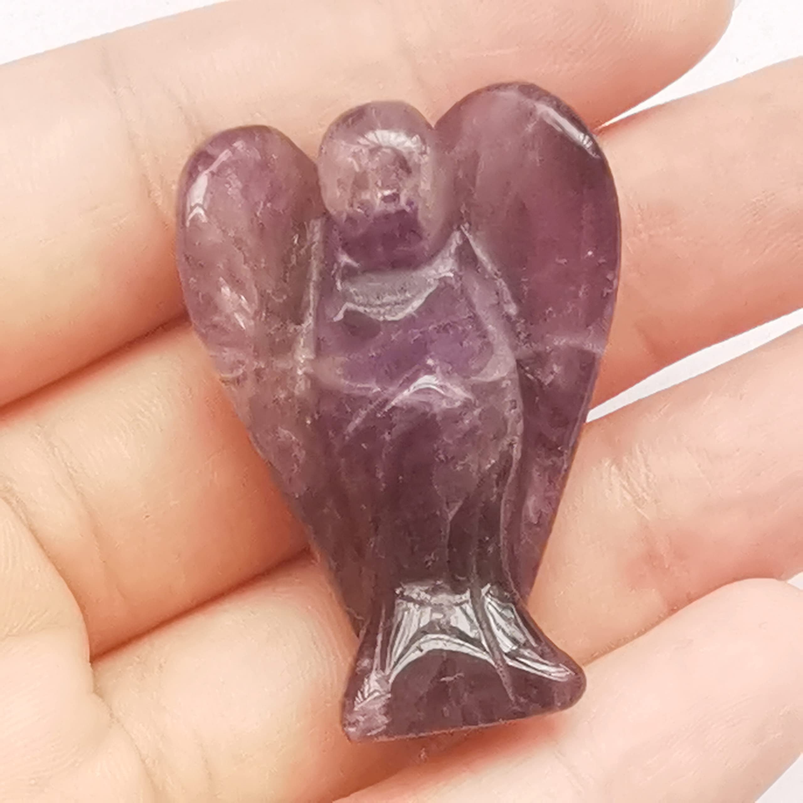 Manekieko Natural Amethyst Healing Crystal Prayer Guardian Angel Statue,38mm Carving Pocket Palm Stone Figurines Decoration