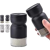 HOME EC Glass Salt and Pepper Shakers Set with Adjustable Pour Holes - Stainless Steel Salt Shaker and Pepper Shaker - Farmho