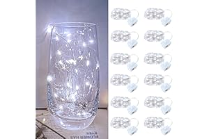 YOOUMOGA 12 Pack Led Fairy Lights - White, Battery Operated LED Silver Wire String Lights, 7FT 20LED Mini Firefly Starry String Lights Waterproof Led Twinkle Lights for Mason Jar DIY Christmas Decor