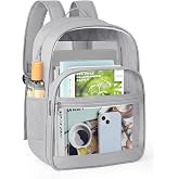 KIMNERPU Clear Backpack, Heavy Duty Transparent Bookbag for School, Fabric &amp; PVC Transparent Backpack with Reinforced Strap for Women Men, Capacity Clear Bag for College, Travel, Security, Grey