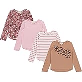 Girls Long Sleeve Fall Graphic Tops, School Sports Tees, 4 Pack Multiple Pattern Tshirts