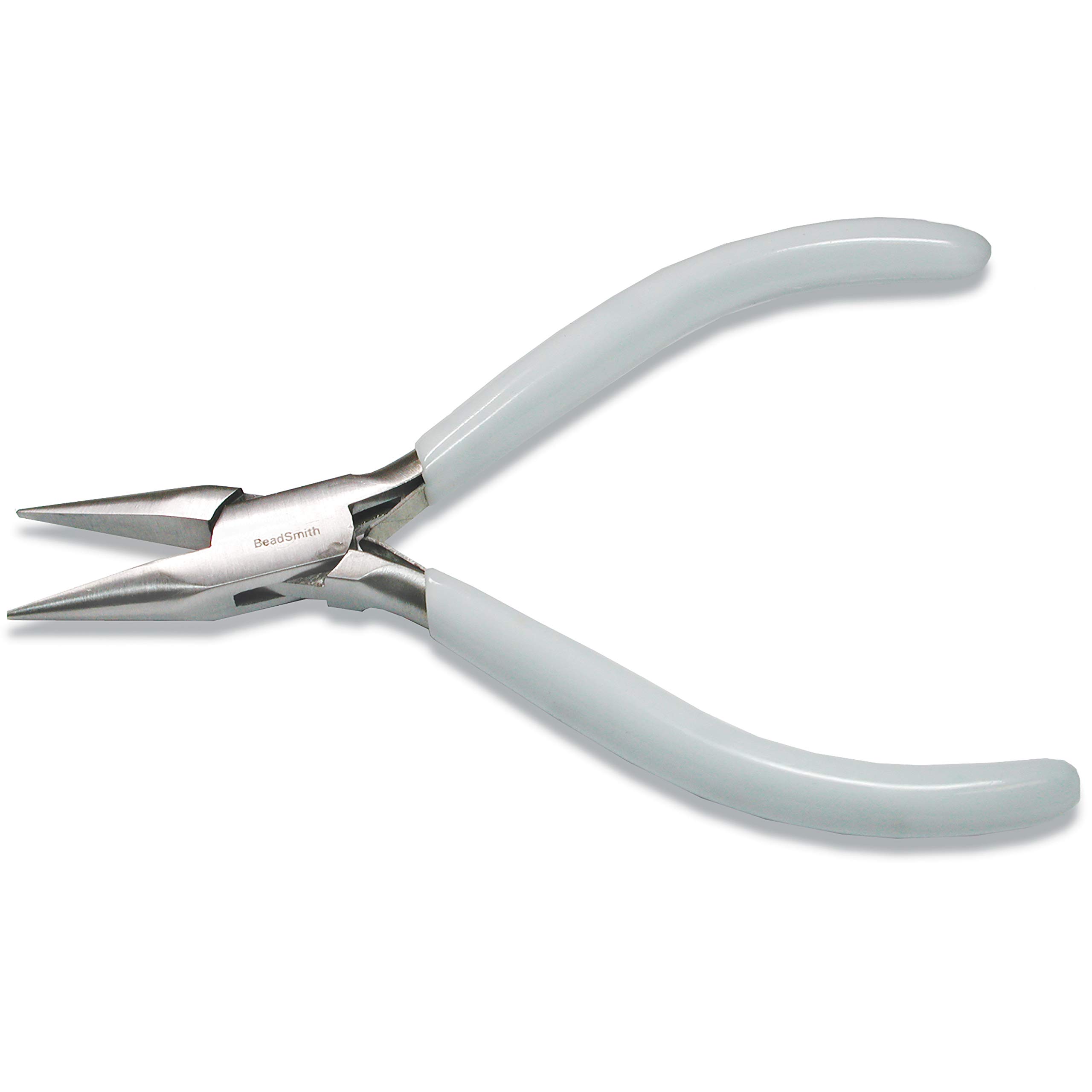 The Beadsmith 5" (130mm) Chain nose Plier, polished steel head, white PVC grip and double-leaf spring handle, jewelry making tool, 300 series