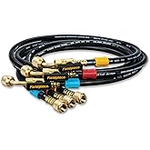 Fieldpiece HR3B - &frac14;&rdquo; Ball Valve Hose Set - 5 ft Refrigerant Charging &amp; Recovery Hoses - A2L Compatible - 3-Pack with Color Tags - 800 PSI Working / 4000 PSI Burst &ndash; Durable Full-Ring Triple Crimp