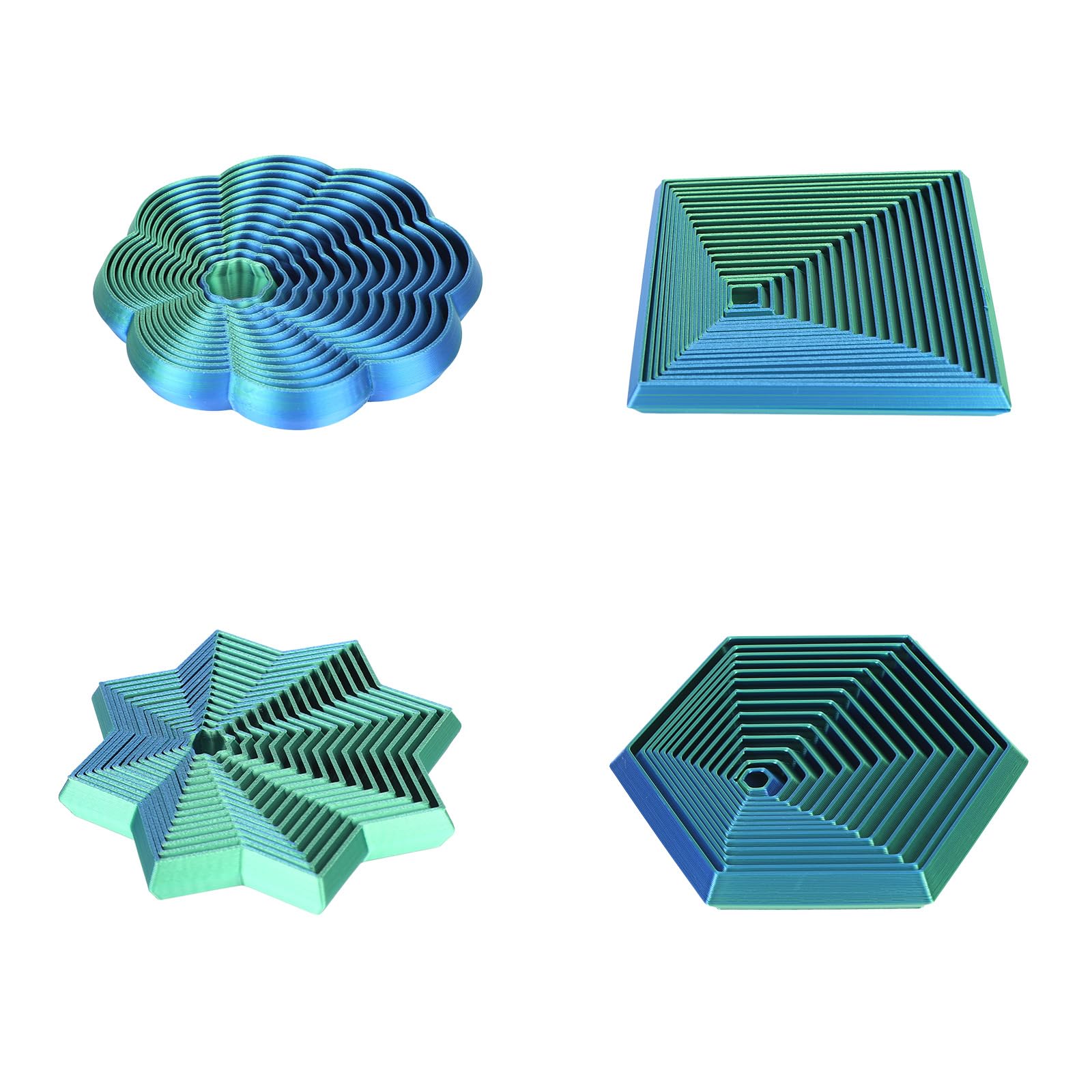 4pcs Fractal Hexagon Fidget Toys, Whirling Spiral 3D Printed Sensory Fidget Star Desk Toys for Kids Adults Calm Focus Home Office Gift (Blue, Green)