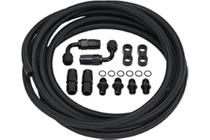 PQY 6AN Transmission Cooler Lines Kit 15FT Black Nylon Braided Hose Kit with Fittings and Hose Clamps for 4L60E 4L65E