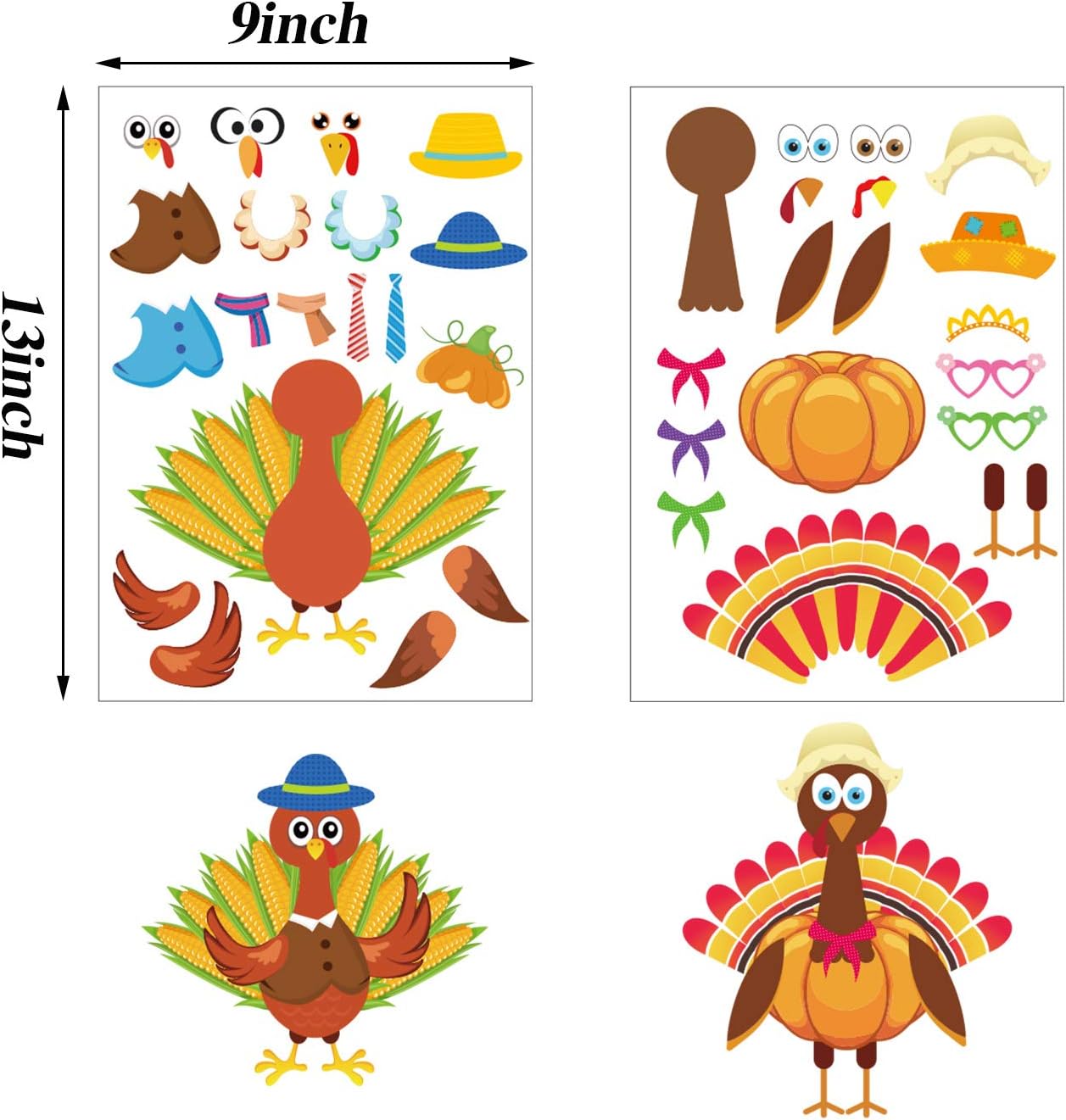 Pattern Sticker Turkey 417 Pieces Make-A-Turkey Stickers Thanksgiving Stickers Party Game DIY ...
