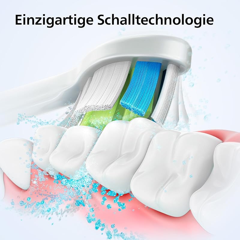Sonicare 4100 – Sonicare Elektrische Zahnbürste für Erwachsene mit 1 x Philips W2 Optimal White Sonic Bürstenkopf in Weiß, schlankem Reiseetui und USB-Ladegerät (Modell HX3683/33)
