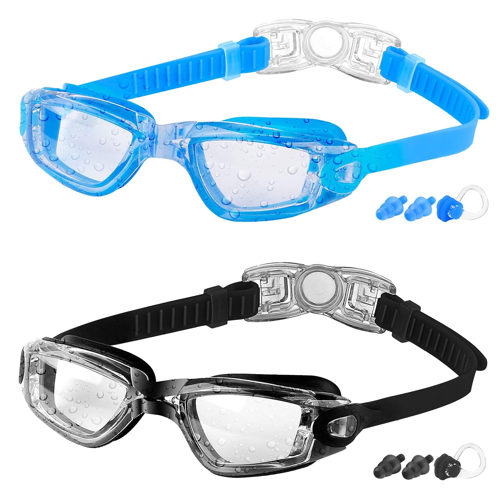 COOLOO Kids Swimming Goggles, 2 Packs Crystal Clear Swim Goggles for Kids, Children, Boys, Girls, and Teens Age 3-16, Anti-Fog, Waterproof, No Leaking