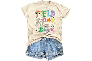 KIDDAD Field Day Shirts for Women: Field Day Let The Games Begin Shirt Teacher Life T-Shirt Fun Day Graphic Tee Tops