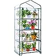 Mini Greenhouse for Outdoors Indoor: Ohuhu Small Green House with 4 Tier Shelves, Portable Plastic Greenhouses with Heavy Duty Transparent PVC Cover for Winter Garden Patio Backyard Porch Balcony