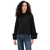 WAYF Women's Pia Feather Trim Pullover Sweater