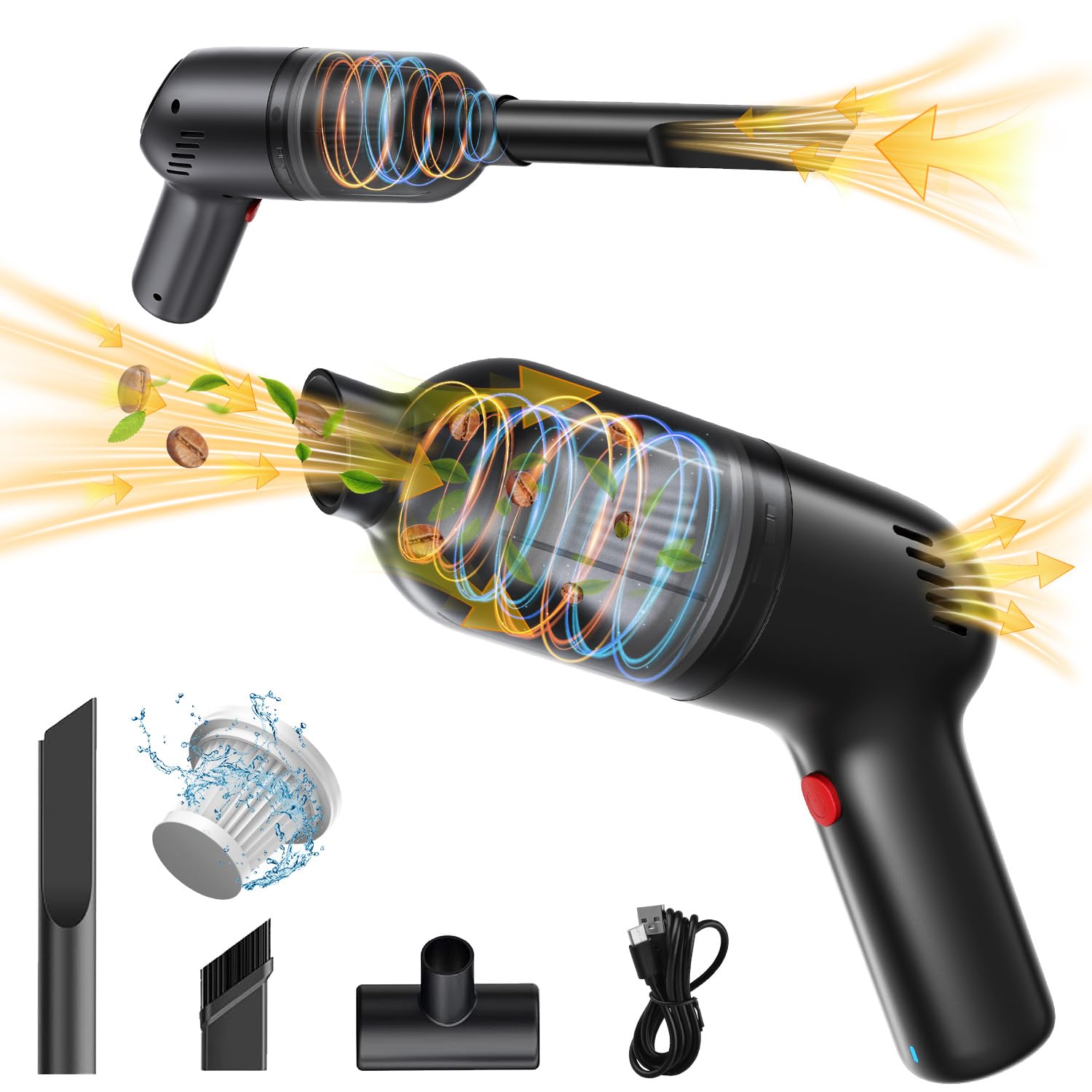 ハンディクリーナー 多機能 車用 掃除機 コードレス 13000PA パワフル 強力吸引力 充電式 4000mAhバッテリー ミニ掃除機 強力吸引力 小型クリーナー 高速充电 低噪音对策 LED照 車載ミニポータブル 軽量/業務用/キーボード掃除/車内清掃/家具/家庭用商品画像