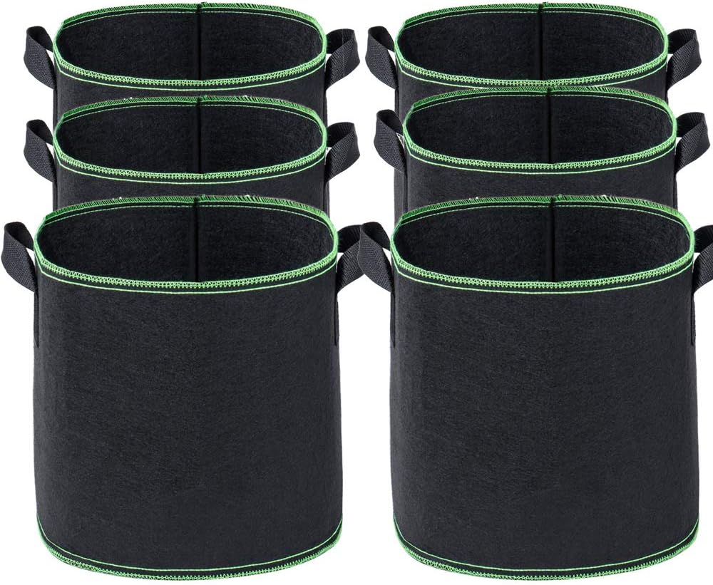 Abimars 6Pcs Plant Growing Bags, 5 Gallon Breathable Nonwoven Fabric Grow Bags Heavy Duty Thickened Aeration Garden Pots Container with Handles Straps for Flowers Vegetables
