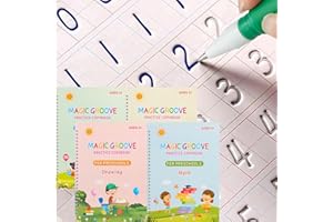 BYFWH Magic Practice Copybook Set,Reusable Grooved Handwriting Book for Preschool Kids Age 3-8 Calligraphy with a Storage Bag (4 Books with Pens) (7.3 * 10.3 inch)