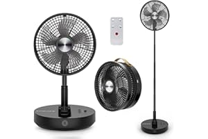 Primevolve 10" Portable Oscillating Fan, Up to 32 Hours Battery Operated Fan with Remote, Foldaway Fan with Adjustable Height, 4 Speeds & Timer, Rechargeable Fan for Bedroom Camping Travel
