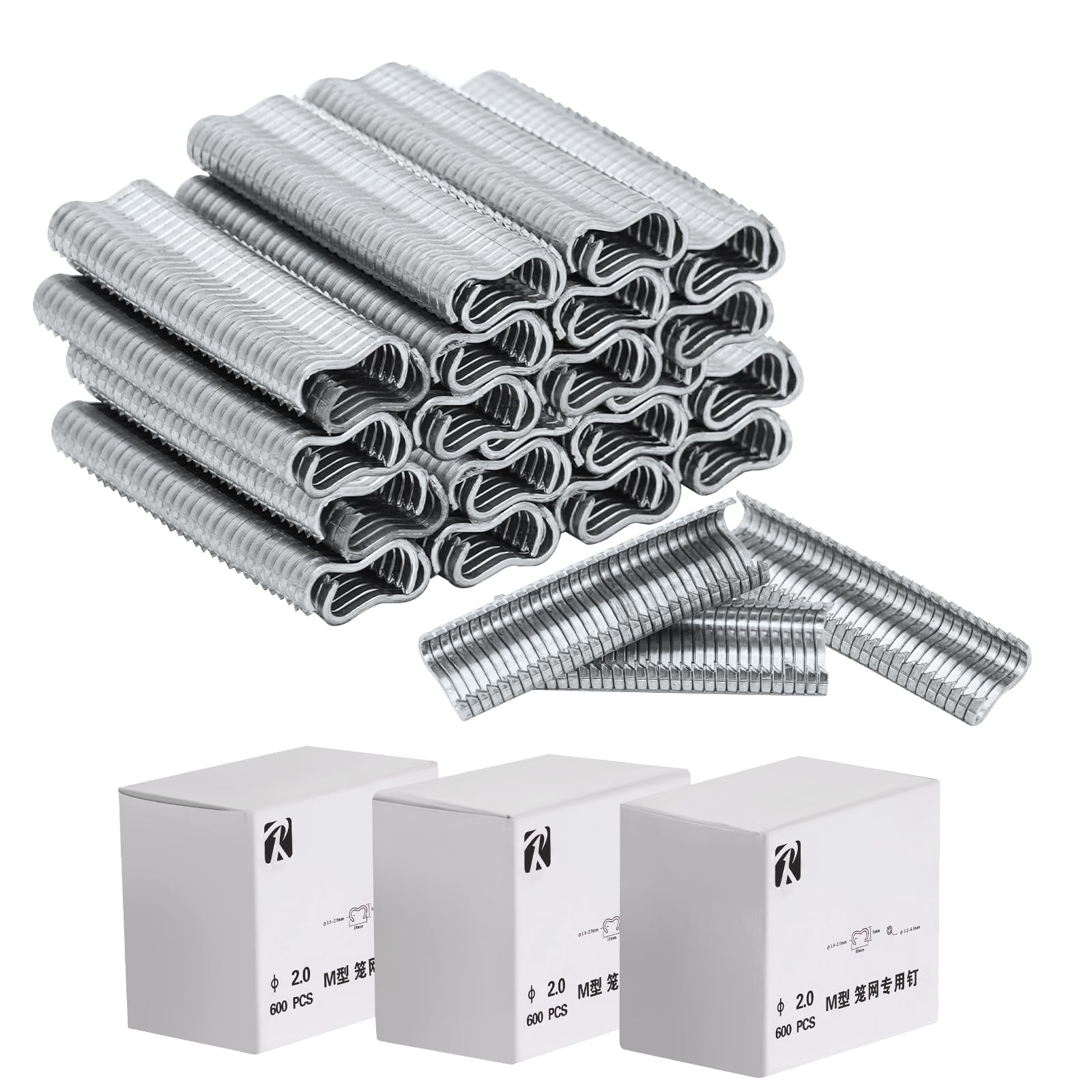MOGOULUA 1800pcs M-Type Clips for Hog Ring Pliers, Cage Installation, Wire Mesh, Mattresses & More