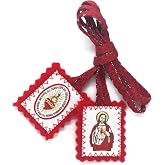 Escapulario católico de lana roja rectangular Stich Icono hecho a mano Sagrado Corazón de Jesús Detente Sagrado Corazón por Z