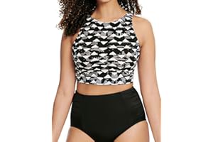 Jolefille Womens High Waisted Bikini Set Two Piece Swimsuit High Neck Bathing Suit Full Coverage Tummy Control Tankini