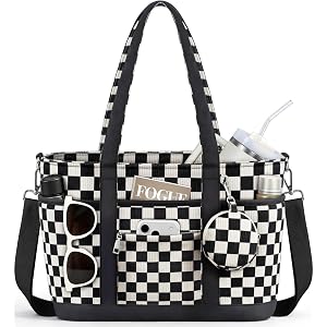 BESBESME Corduroy Tote Bag for Women with Laptop Compartment & Cup Holder, Multipocket Work Tote for College, Teacher, Travel