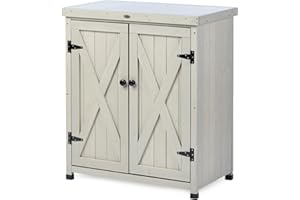 HABAU Outdoor Storage Cabinets Weatherproof for Patio, Garden Work Bench with Shelves & Metal Tabletop, Wooden Potting Table Workstation