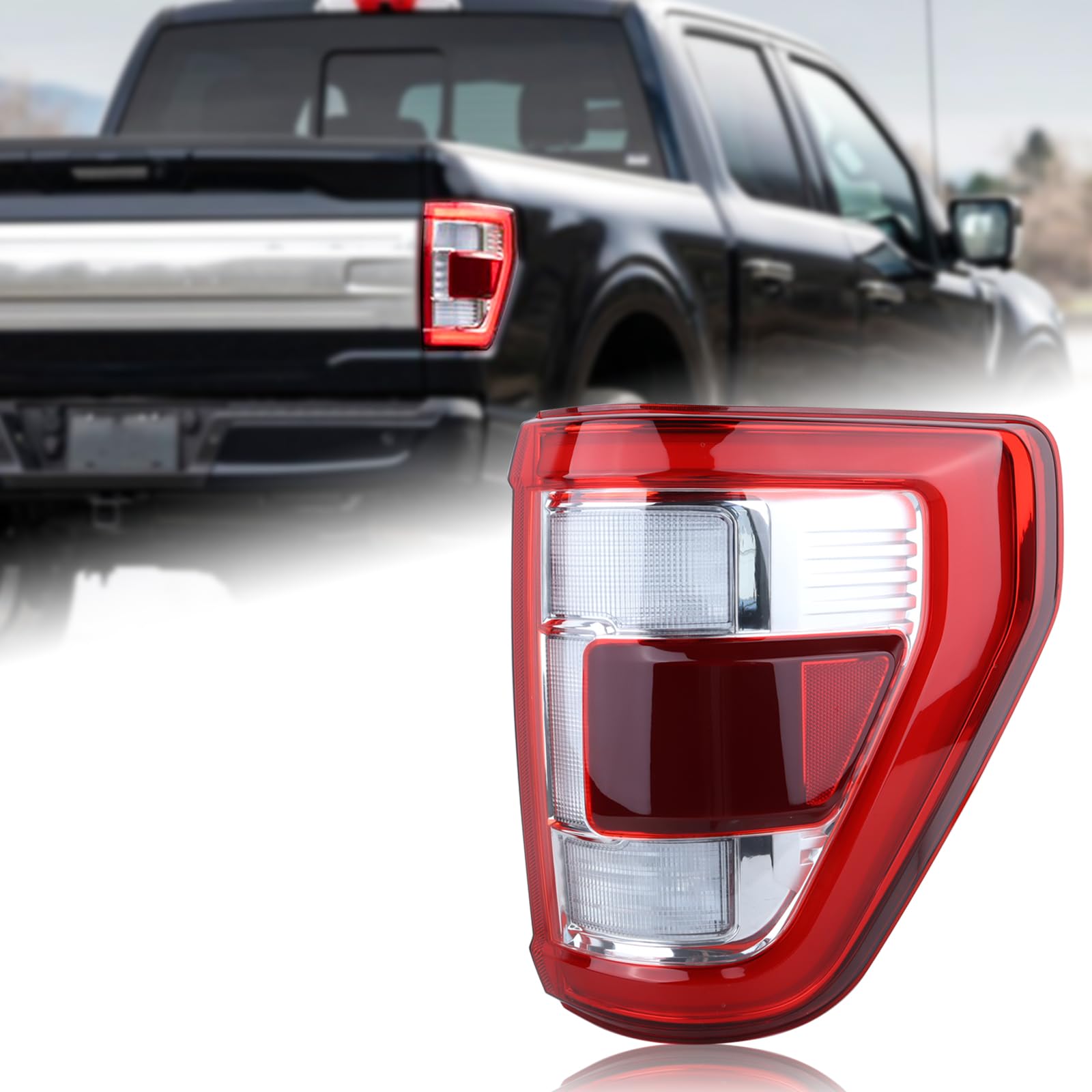 Photo 1 of Duolctrams LED Tail Light Rear Lamp Assembly w/Blind Spot (Module NOT Included) Compatible with 2021-2023 Ford F150 F-150 White Housing Right Passenger Side ML3Z-13404-D