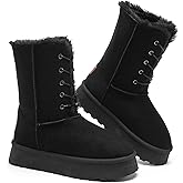 Uoidru Women's Snow Boots Mid-calf Boot Lace-up Winter Boots for Women Fur Lined Boot Womens Suede Platform Snow Boots