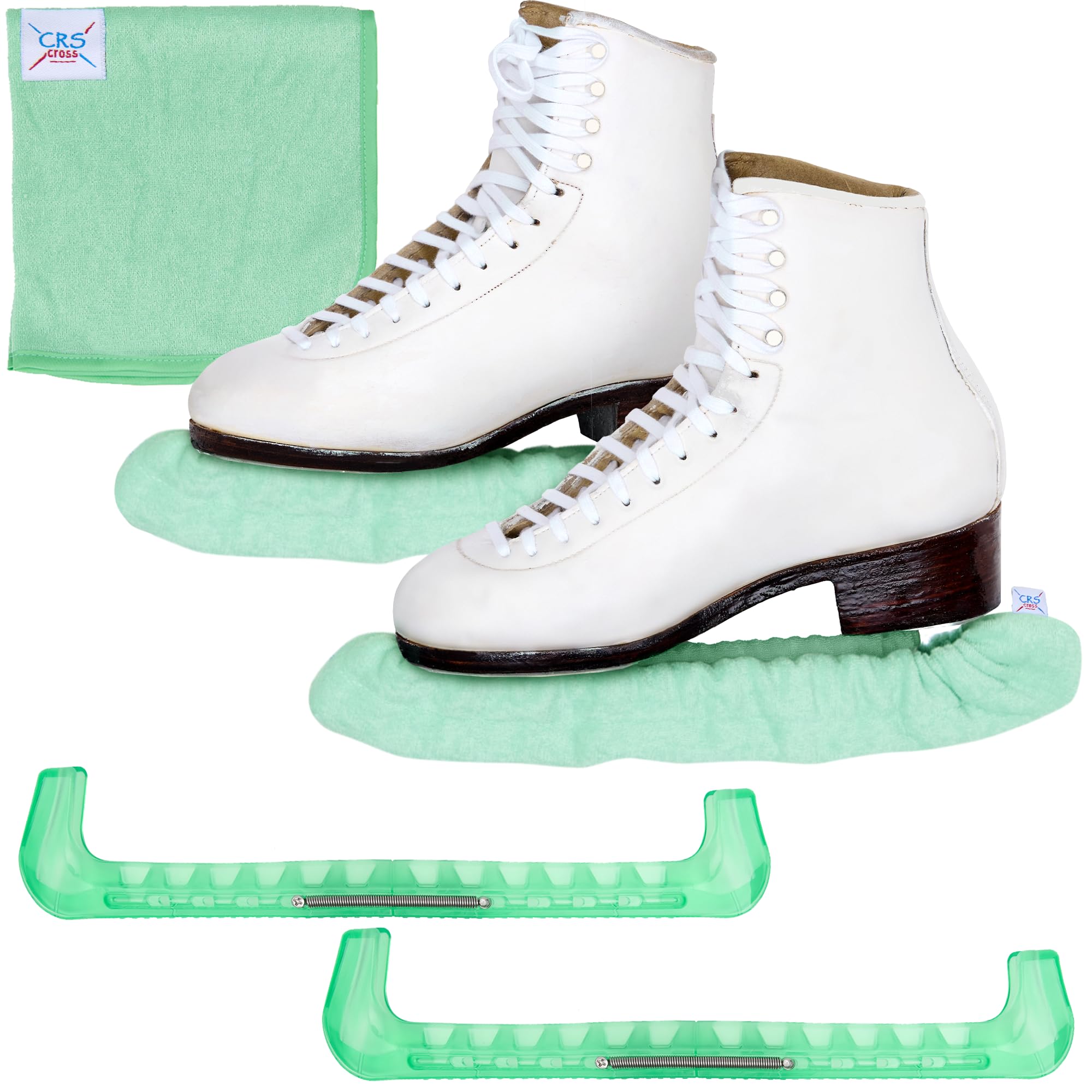 CRS Cross Skate Guards, Soakers and Towel Gift Set - Ice Skating Guards and Soft Skate Blade Covers for Figure Skating or Hockey (Mint, Medium)