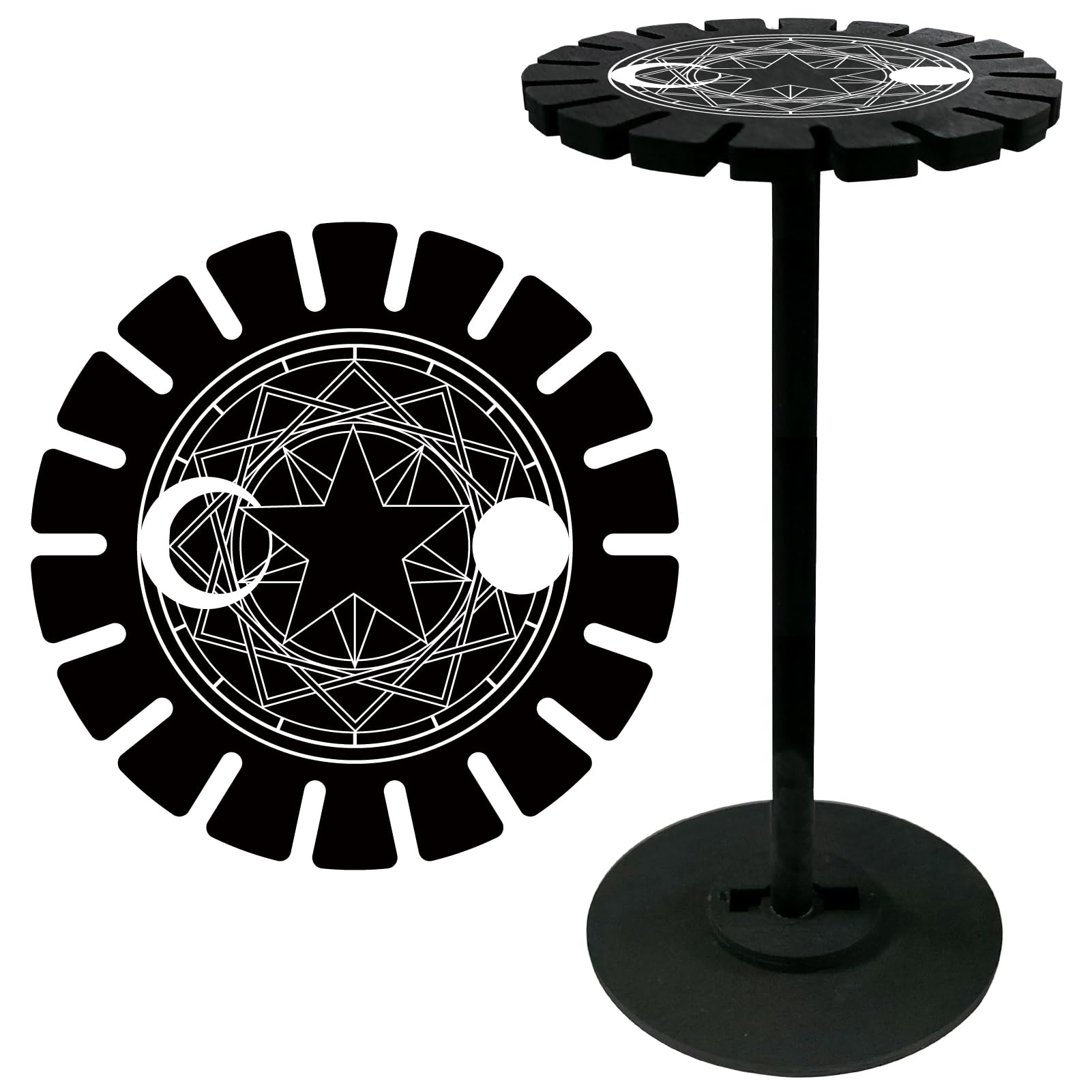 CRASPIRE Magic Circle Pendulum Crystal Holder Divination Dowsing Wheel Black Display Stand Shelf Vintage Rome Witch Stuff Wooden Organizer Rack for Stone Necklaces Witchcraft Essential Oil