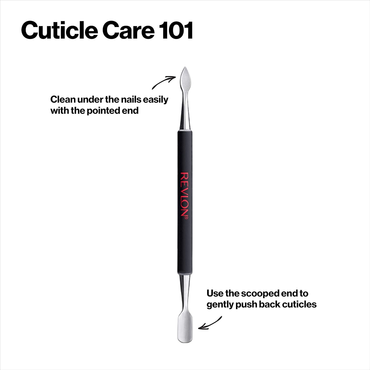 Revlon Dual Ended Nail Groomer, Stainless Steel Flat Cuticle Pusher and Nail Cleaner Tool: Beauty