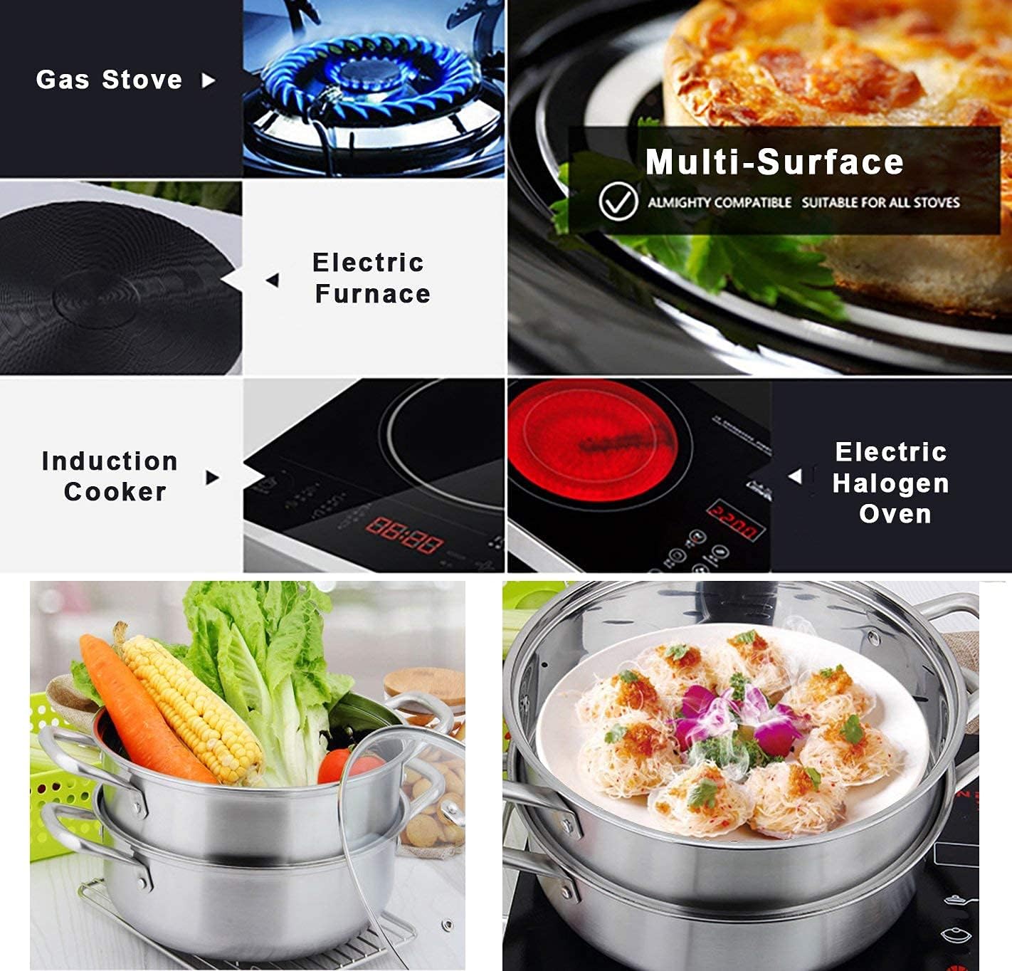 Chefio Stainless Steel 3-Piece 5.8-Quart 2-Tier Pasta/Steamer Set with Tempered Glass Lid and Double Handles - Easy to Clean, Dishwasher Safe (Stainless Steel Color): Kitchen & Dining