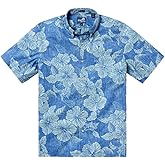 Reyn Spooner Men's Aloha Biscus Classic Button Front Shirt, Blue Horizon, Small