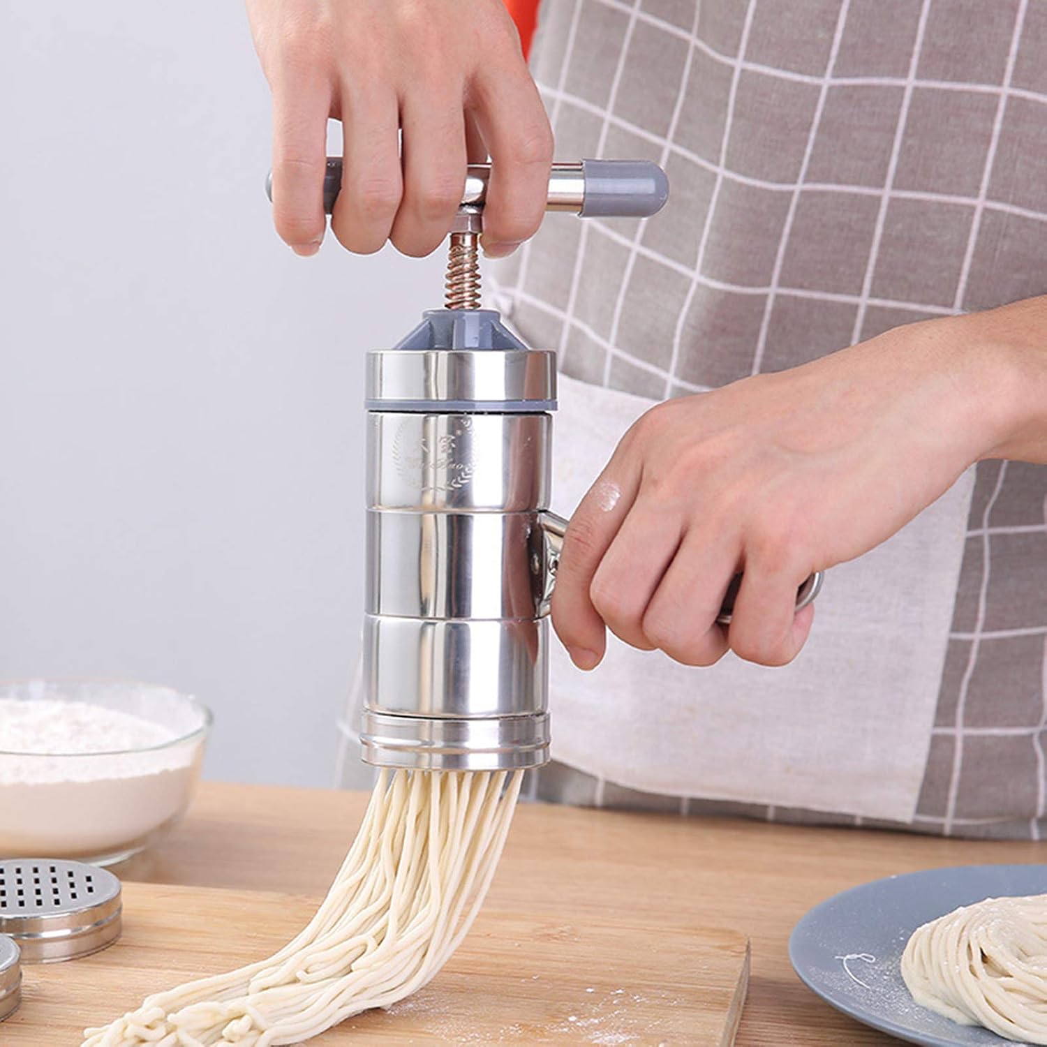 Anmas Power Manual Pasta Maker, Stainless Steel Noodle Machine with 5 Attachments - Image 3