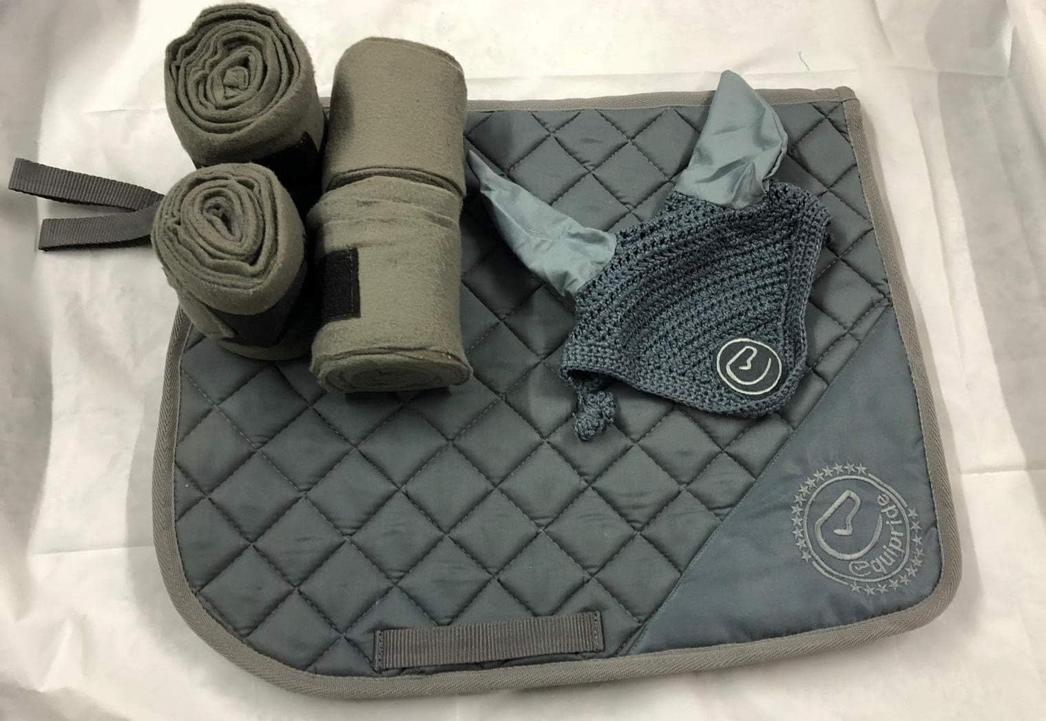 Equipride Saddle Pad Set with Matching Fly Veil & Bandages GREY (Full/Cob)