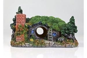 PTFJZ Hobbit Fish Tank Decorations Reptile House Hidden Hole Landscaping for Aquarium and Reptiles Decorations Mini Garden Decorating Two Sizes (S)