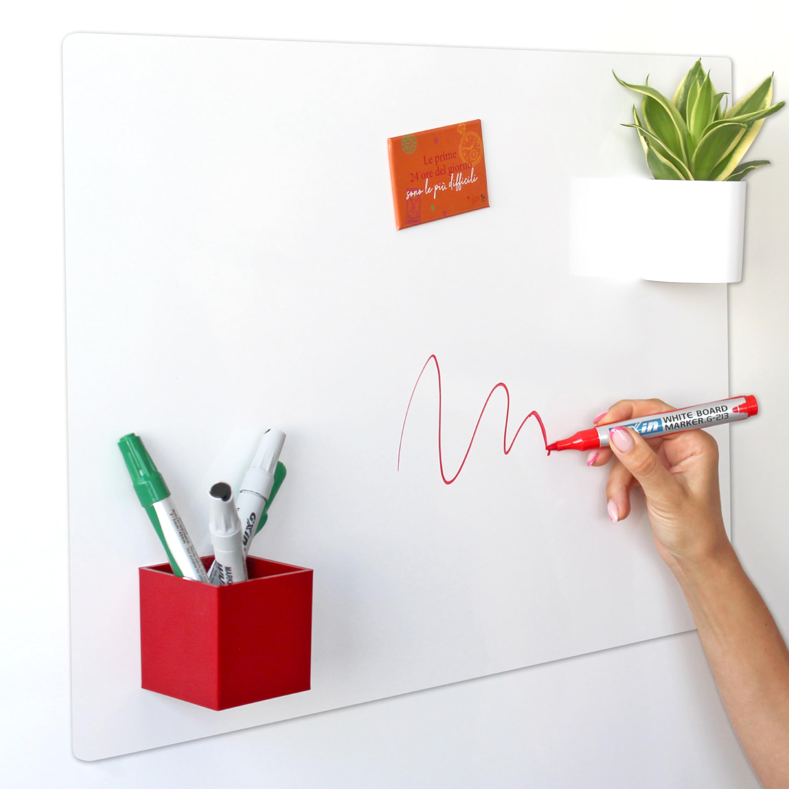 KalaMitica - Wall Mounted Magnetic Whiteboard in Steel, Writable and Erasable, Frameless - Bright White, 56 x 38 cm