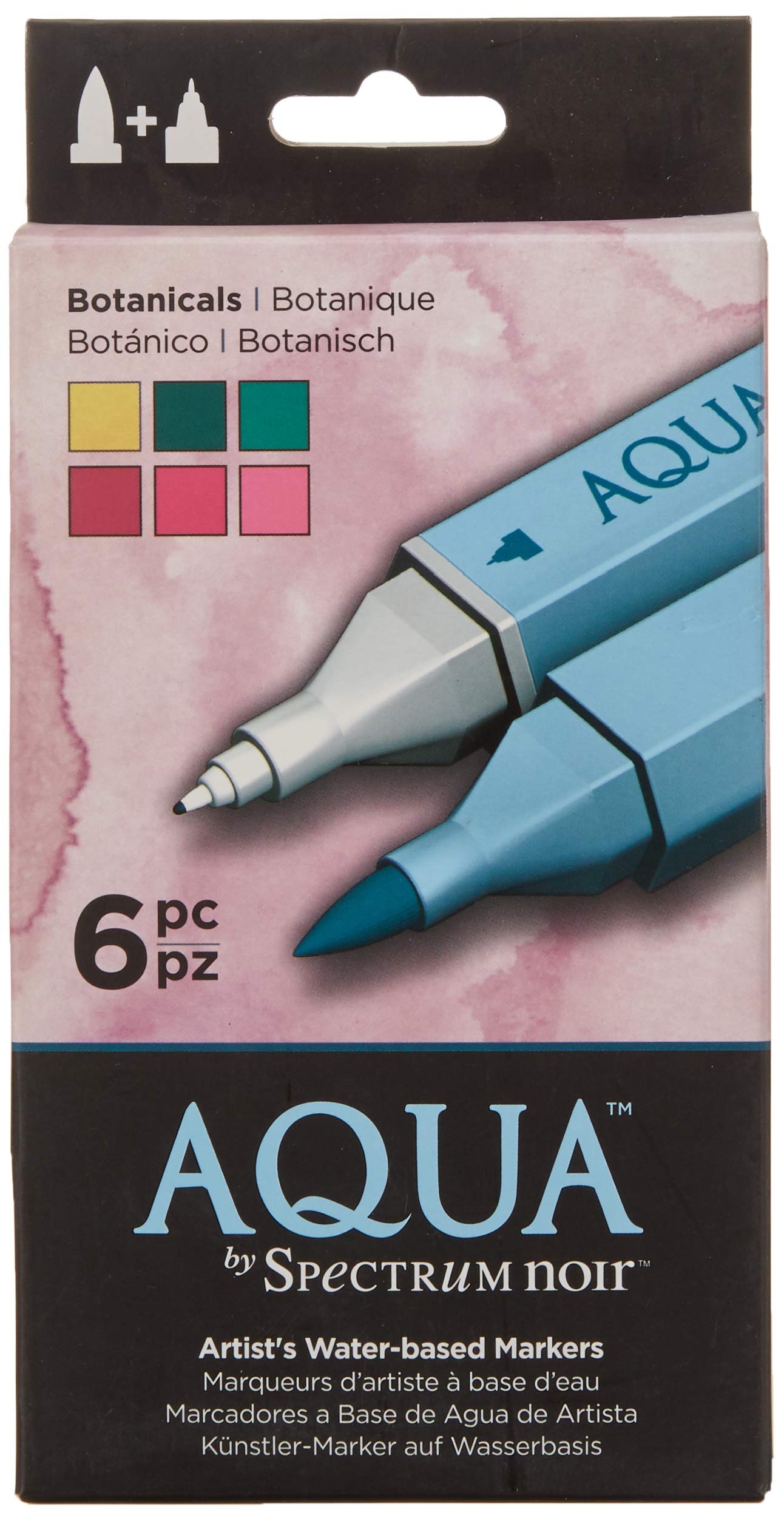 Spectrum Noir Aqua Artist's Water Based Dual Nib Marker Colouring Pens, Earth, Pack of 6, 19 x 9.6 x 2.1 cm