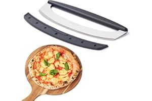 ROCKSHEAT Pizza Cutter Rocker Blade, Sharp 14.3" Stainless Steel Pizza Slicer Knife with Blade Cover, Professional Pizza Knif