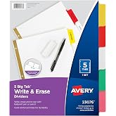 Avery Big Tab Write &amp; Erase Dividers, 5-Tab, Multicolor, 1 Set | For Organizing Projects and Finances, Sturdy Paper Dividers, Gold-Reinforced Holes, 3-Hole Punched, For 3-Ring Binders