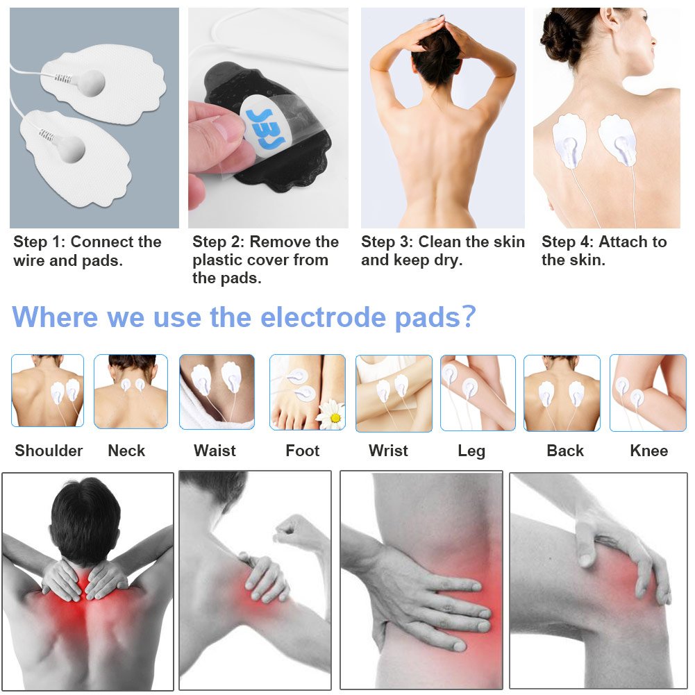 ARINO TENS Electrode Pads Massage Electrode Pads EMS TENS Unit Gel Pads Electrodes Replacement for TENS and EMS FDA Approved Reusable Self-Adhering 6 Pairs(12 Pads)