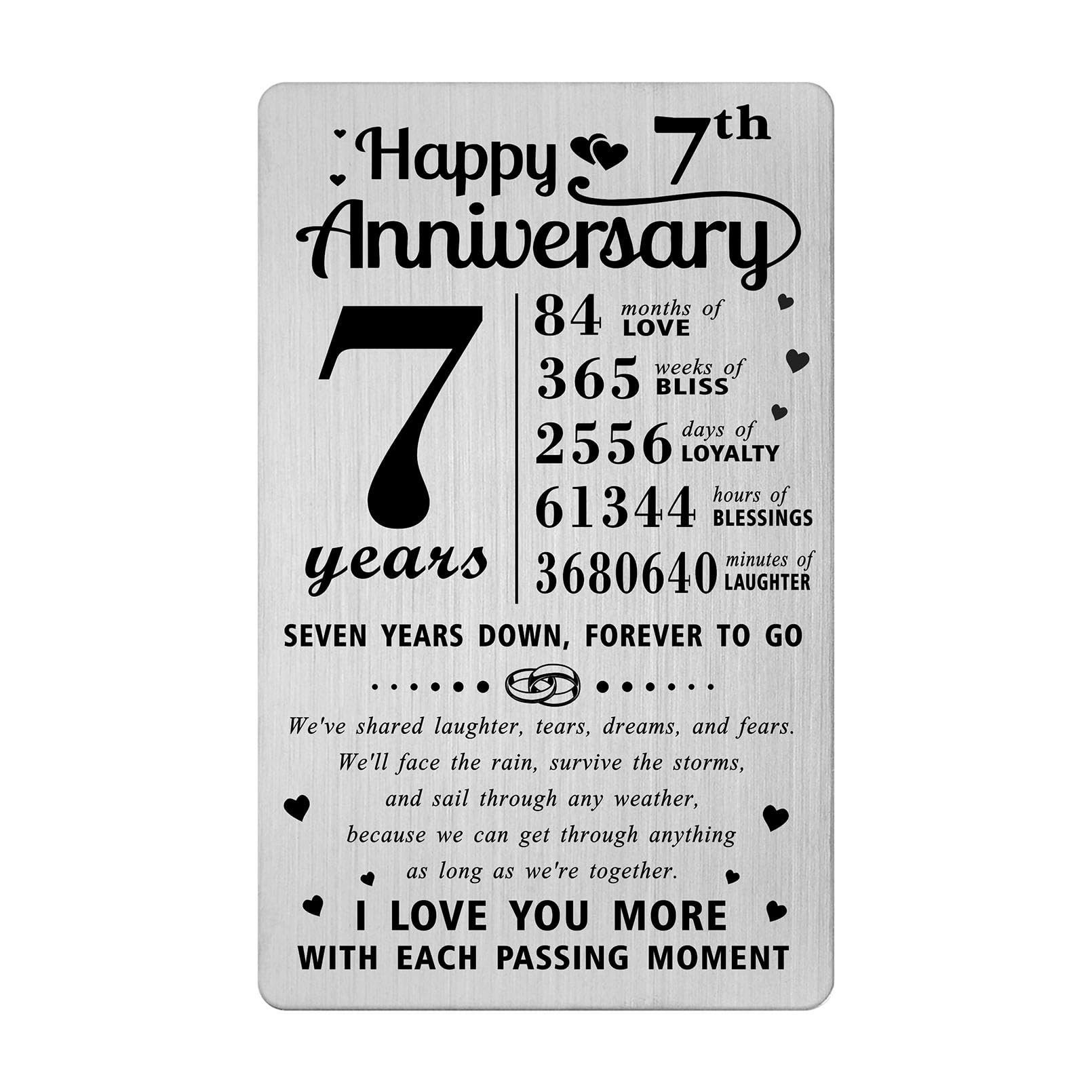 Richesele 7th Anniversary Card - Happy 7 Year Wedding Anniversary Wallet Card - 7 Years Anniversary Decorations Gifts for Husband Wife Him Her