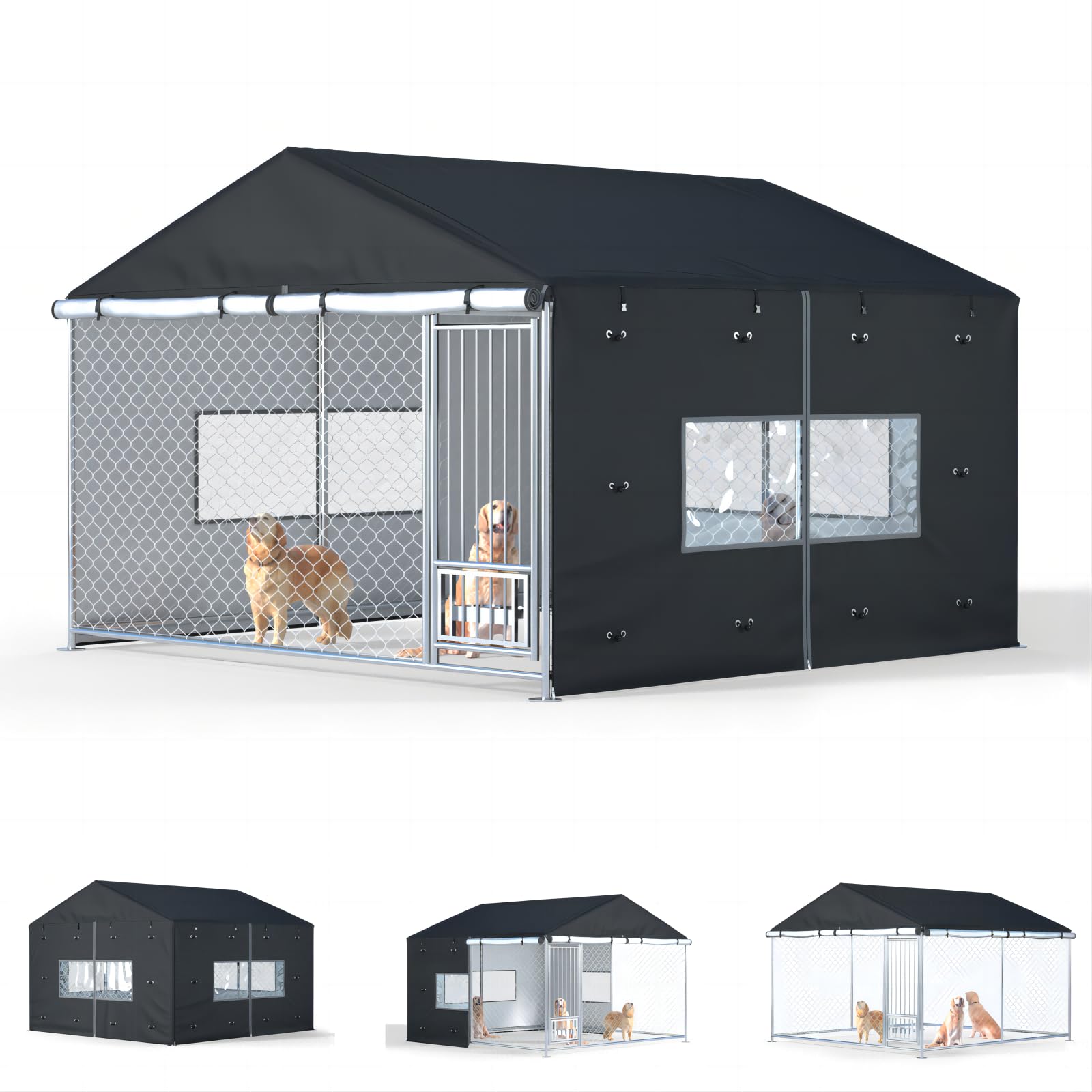 Photo 1 of LYBOSH Outdoor Dog Kennel Cover Full Coverage for 10'Dx10'Wx7'H Dog Cages,600D Heavy Duty Waterproof Large Dog Kennel Cover,(Kennel not Included) Black