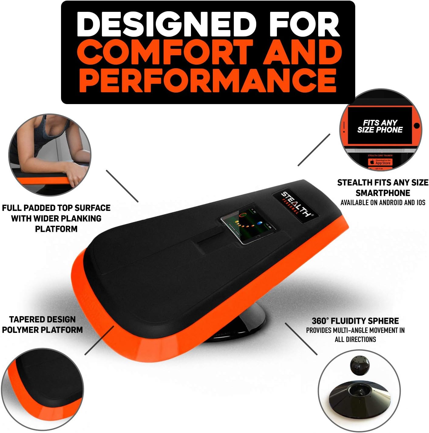 Stealth Core Trainer - Dynamic Core & Full Body Workout While Playing Games; Free iOS/Android Mobile Games App; Patented 360 Degree Planking Motion; Build Muscle & Lose Body Fat in 3 Min/Day (Orange) : Sports & Outdoors
