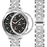 SPINYE Bands Compatible with Samsung Galaxy Watch 4 Classic 46mm, Jewelry Bling Rhinestone Diamonds Metal Bracelet with Bezel Ring Cover Watch Fase Replacement Accessories for Women Men.