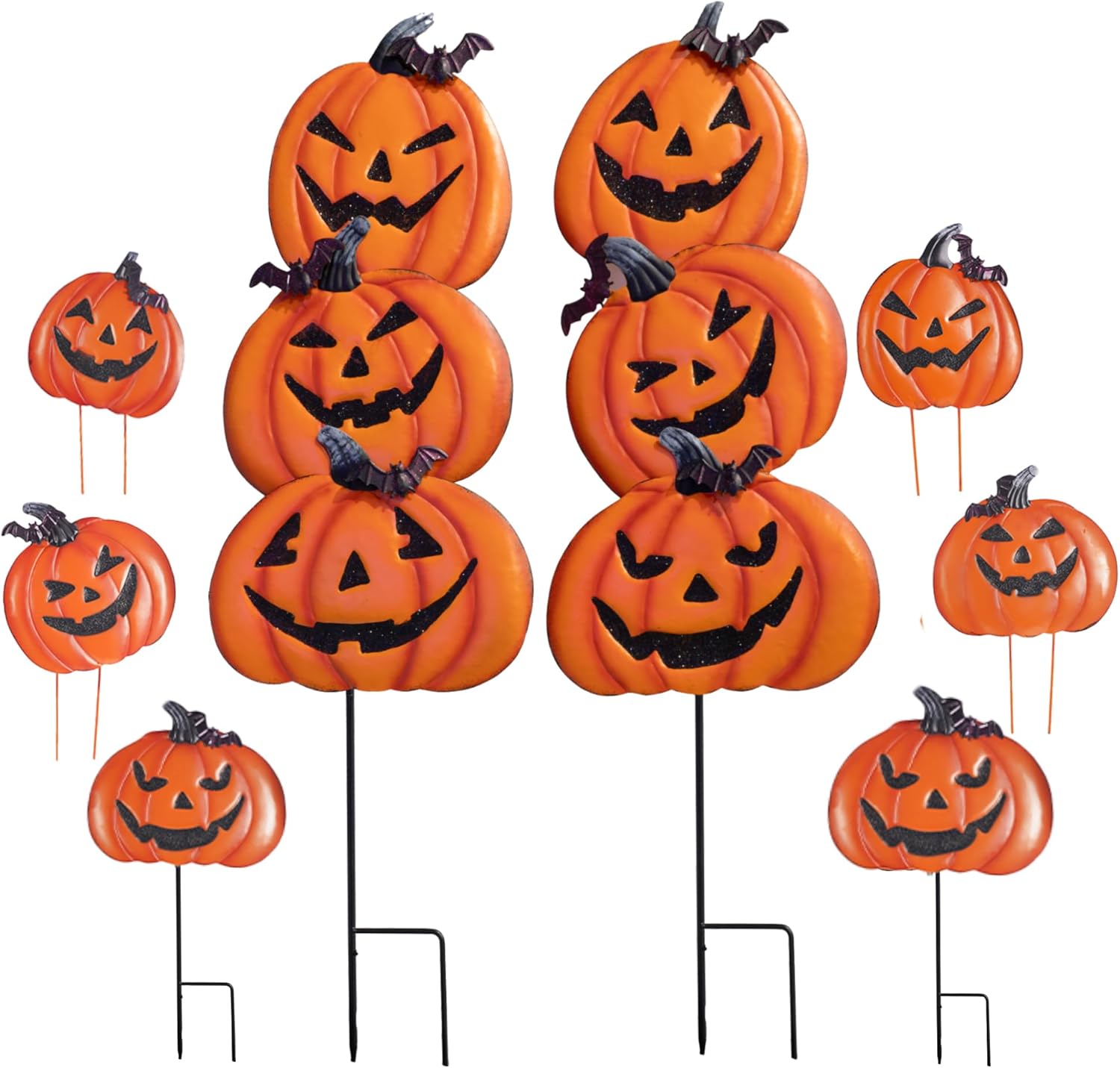 Yard Signs - Hourleey Halloween Yard Stake, 37.5 in Metal Stack-able with Witch Hat, Halloween Pumpkin Yard Sign Stakes for Outdoor Front Yard Lawn Garden Decorations, 2 Pack