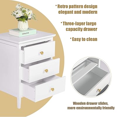 Buy Modern Nightstand End Table With 3 Drawers Storage For Bedroom Living Room Office Home Furniture Wooden Bedside Table Solid Wood Legs 15 L White Online In Turkey B08zs8mw55