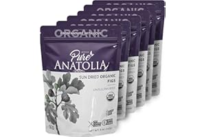 BOYRAZ PURE ANATOLIA Organic Turkish Sun Dried Figs by Pure Anatolia - Non GMO, No Sugar Added, Sulfur Free, Kosher - Healthy Whole Fruit Fiber Snacks - 5 oz Resealable Packs - Pack of 6
